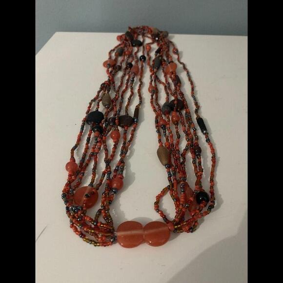 Coral Seed Bead 4 Multi Strand Necklace 14” Inch - Picture 5 of 7